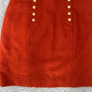 Vintage Brooks Brothers Red fleece wool Pencil Skirt with Gold Buttons 12